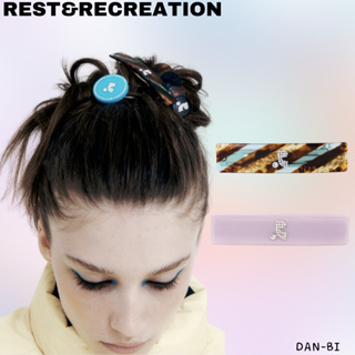 [REST&RECREATION] Rr โลโก RECTANGLE HAIR PIN / PINK / BROWN / ของแท้ 100%