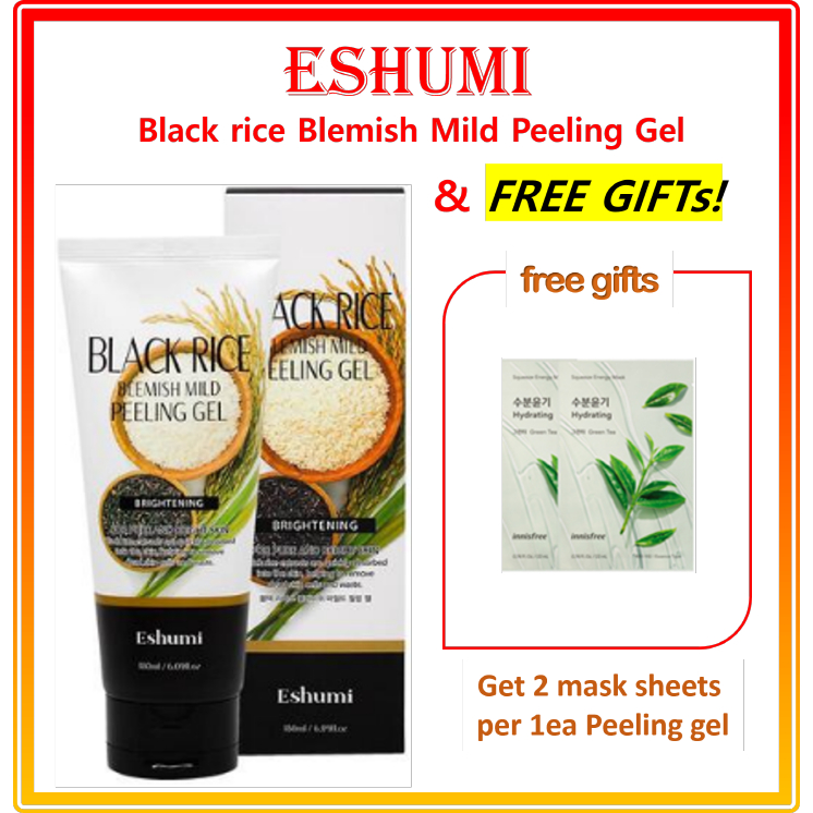 eshumi-เจลลอกสิวเสี้ยน-ข้าวดํา-อ่อนโยน-ของแถมฟรี-10-เซรั่มเมล็ด-innisfree-15-มล-eshumi-black-rice-blemish-mild-peeling-gel