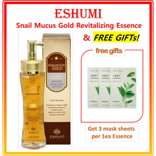 Eshumi Snail Mucus Gold Revitalizing Essence 【ของแถมฟรี #10,#8 】เซรั่มเมล็ด Innisfree 15 มล. &amp; Retinol Ampoule 7 มล. / Eshumi Snail Mucus Gold Revitalizing Essence