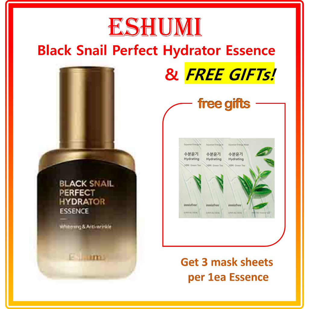 eshumi-black-snail-perfect-hydrator-essence-ของแถมฟรี-10-8-เซรั่มเมล็ด-innisfree-15-มล-amp-retinol-ampoule-7-มล-eshumi-black-snail-perfect-hydrator-essence