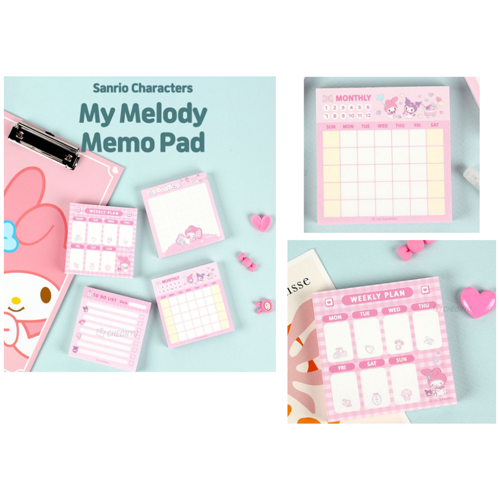 sanrio-kuromi-my-melody-cinnamoroll-แผ่นบันทึกแผนรายเดือน-รายสัปดาห์-ทํารายการ-ตาราง-100-แผ่น