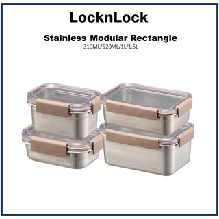 [LocknLock] โมดูลาร์ สเตนเลส ทรงสี่เหลี่ยมผืนผ้า 310 มล. 520 มล. 1 ลิตร 1.5 ลิตร LST601 LST602 LST604 LST606