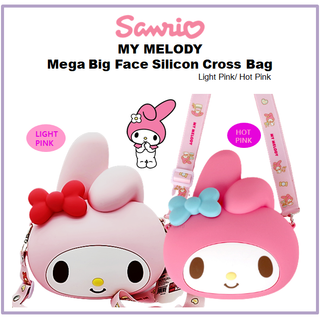 [SANRIO] My MELODY Mega กระเป๋าสะพายข้าง ซิลิโคน หน้าใหญ่ สีชมพูอ่อน / สีชมพูร้อน