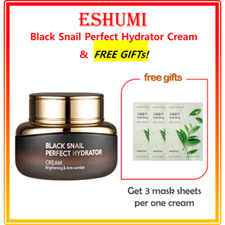 Eshumi Black Snail Perfect Hydrator Cream 【ฟรีของขวัญ #10,#8 】เซรั่มเมล็ด Innisfree 15 มล. &amp; Retinol Ampoule 7 มล. / Eshumi Black Snail Perfect Hydrator Cream