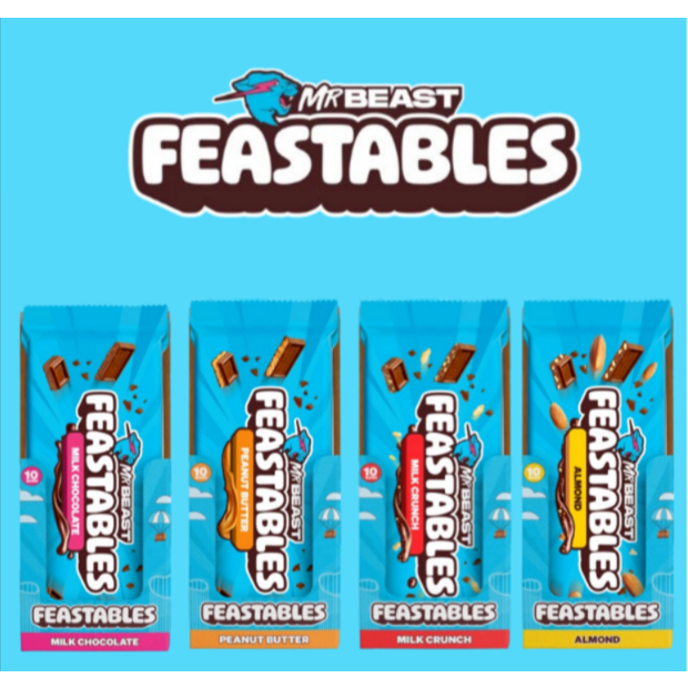 [ใหม่] Feastable Mr.Beast Chocolate 60g, ช็อกโกแลตนม, มิลค์ครั้นช์, อัล ...