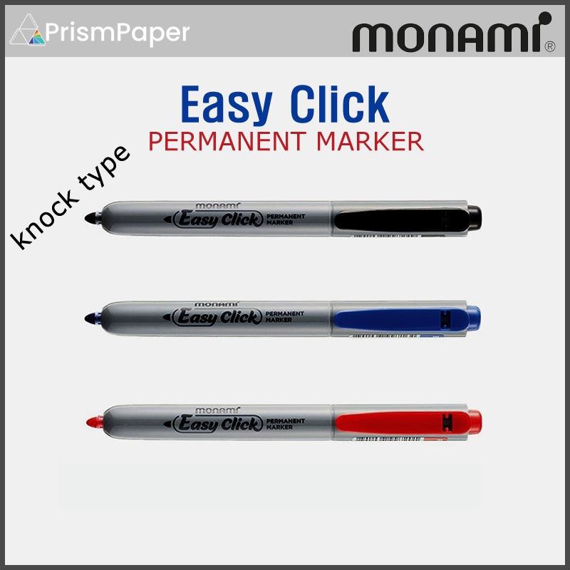 Monami Easy Click Permanent Marker Knock Type Clip Pen สีดํา / น้ําเงิน ...