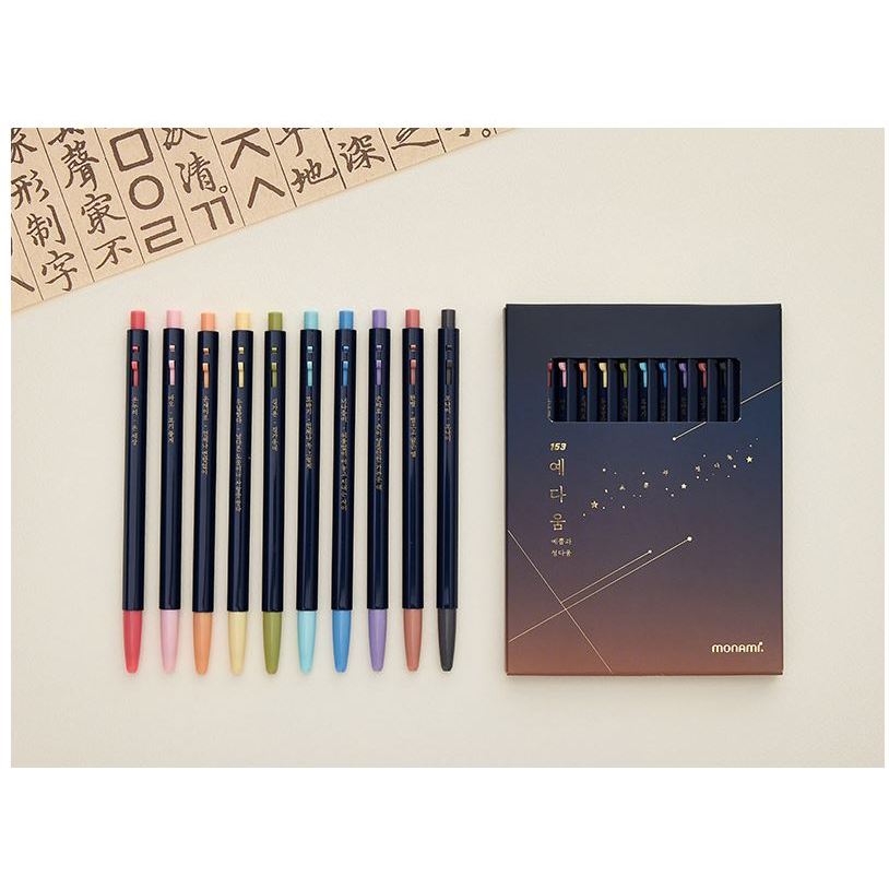 [ผลิตในเกาหลี] Monami 153 ปากกาลูกลื่น 0.5 มม. หมึก 10 สี 10 ชิ้น ...