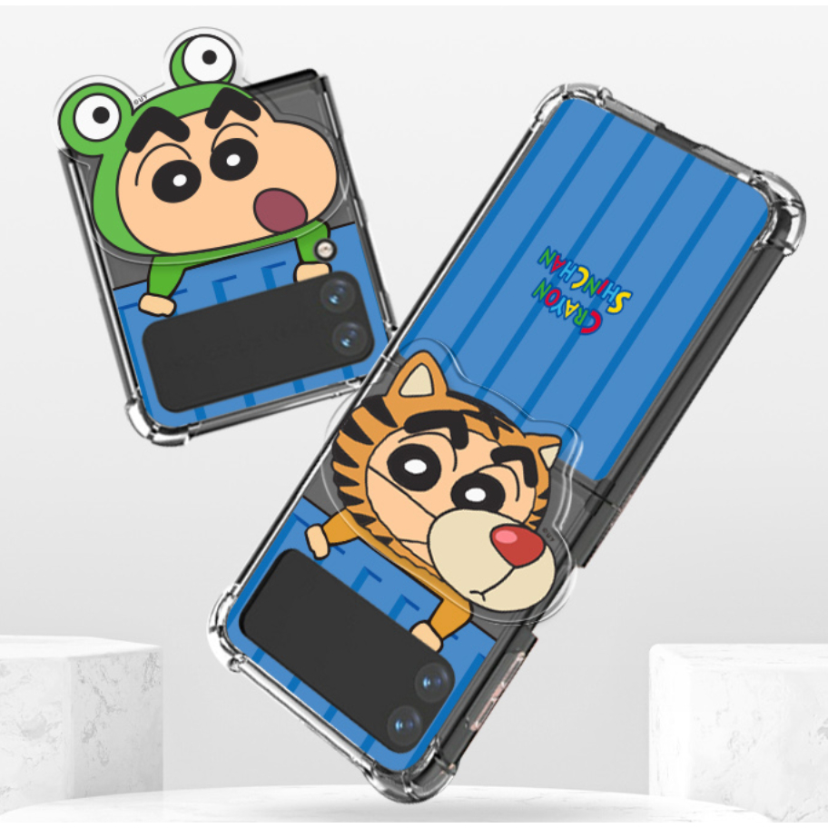 เคสใส-ลายการ์ตูนชินจัง-พร้อมส้อม-สําหรับ-galaxy-z-flip-3-4-5-flip5