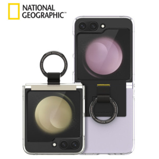 เคสโทรศัพท์มือถือ แบบใส ลายโลโก้ National Geographic สีดํา สําหรับ galaxy z flip 5 4 3 flip5
