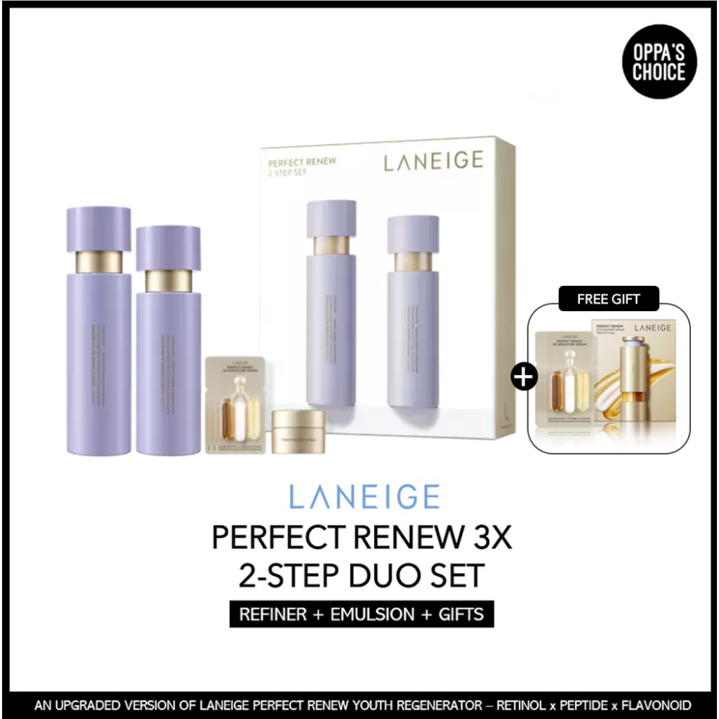 แท้-พร้อมส่ง-ลาเนจ-laneige-perfect-renew-3x-2-step-ชุดของขวัญดูโอ-refiner-emulsion-gifts