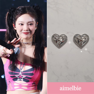 [Aespa Ningning, Red Velvet Joy, IVE Gaeul, ITZY Yuna Earrings] ♥ เครื่องประดับ รูปแอมเมลบี้ สไตล์เกาหลี ♥ ต่างหูเงิน รูปหัวใจ ประดับลูกไม้