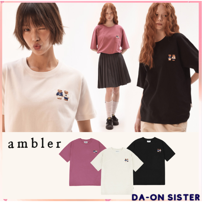 [ Ambler ] Embler Unisex Twinlook Bear เสื้อยืดแขนสั้นปัก AS902 3Color ...