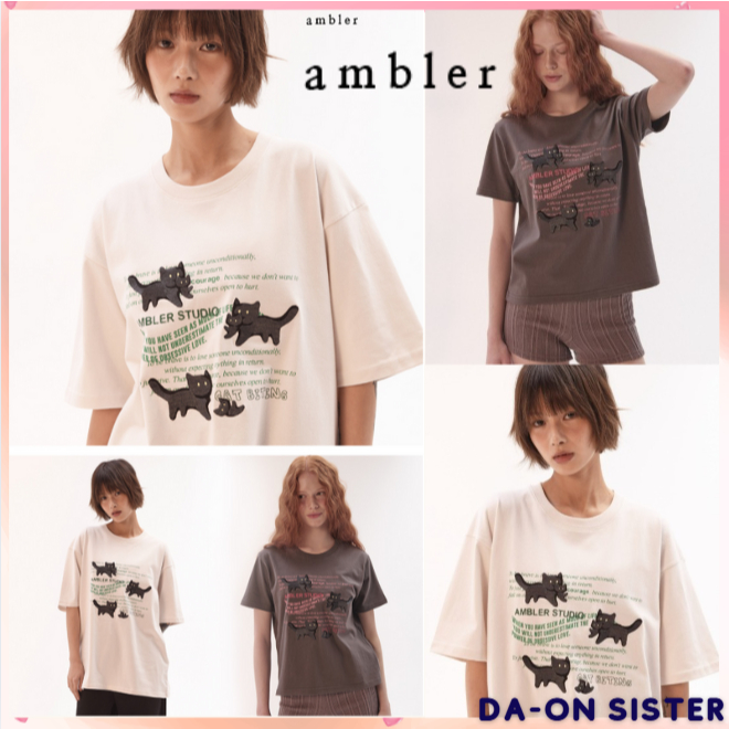 [ Ambler ] Embler Unisex การผจญภัยของเสื้อยืดแขนสั้นปักแมว AS1207 ...