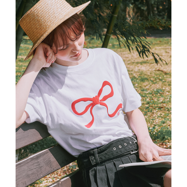 RONRON] EMBO HEART RIBBON BASIC FIT T SHIRT | Shopee Thailand