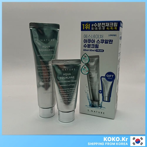 Set Crème Hydratante S NATURE Aqua Squalane K-Beauty - 60ml + 30ml - Pour Tous Types De Peaux