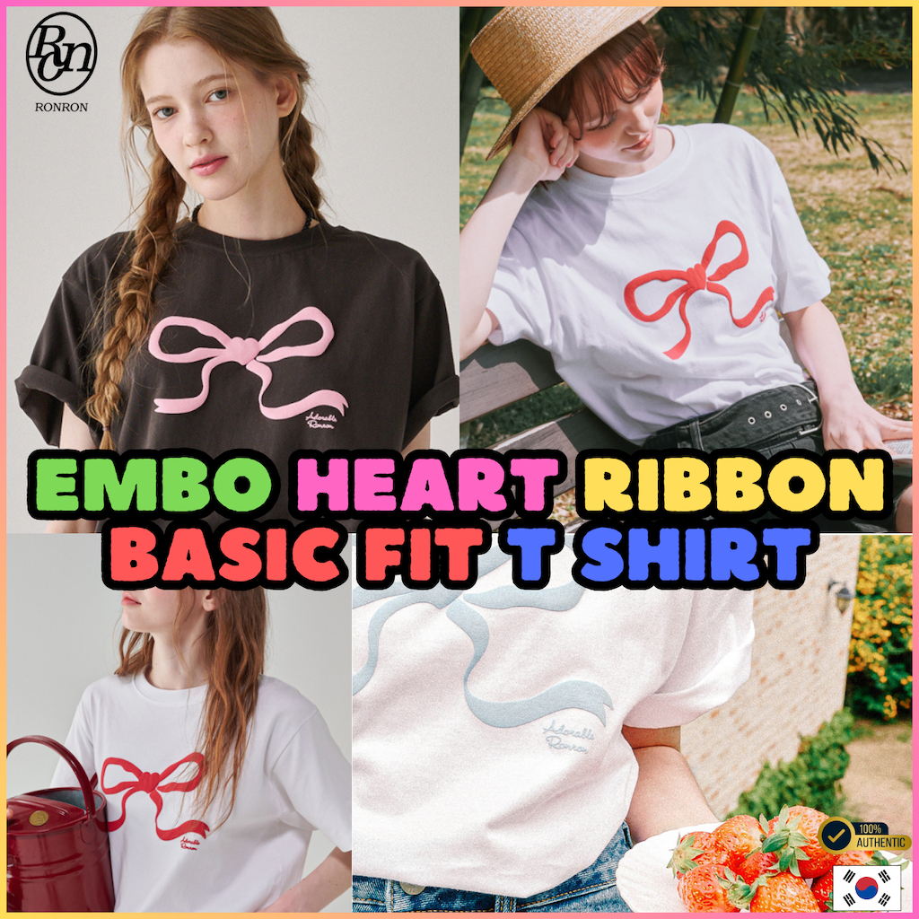[RONRON] EMBO HEART RIBBON BASIC FIT T SHIRT | Shopee Thailand