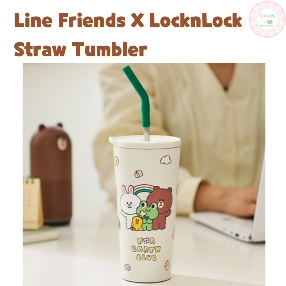 Locknlock ถ้วยแก้ว Line Friends Tumbler แก้วน้ําสแตนเลสซิลิโคน Straw ...