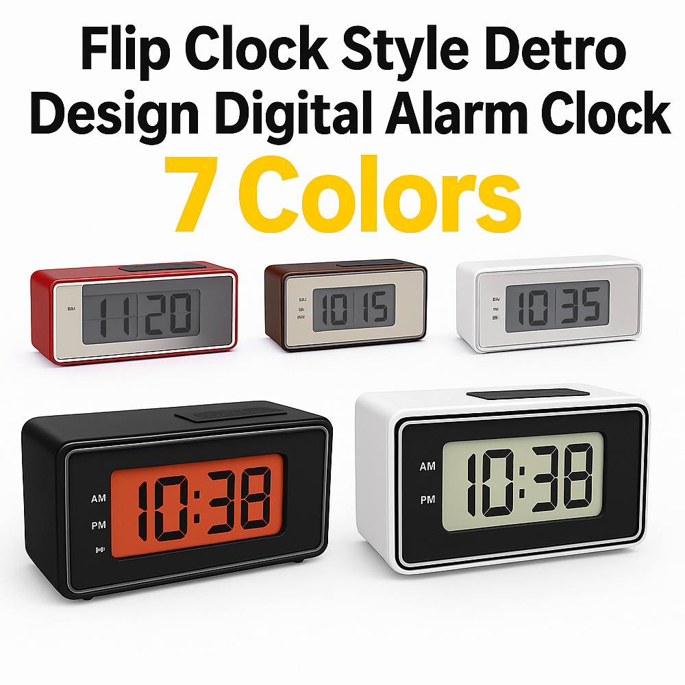 Flip Clock Style Retro Design นาฬิกาปลุกดิจิตอล 7 สีพร้อมไฟและ Snooze ...