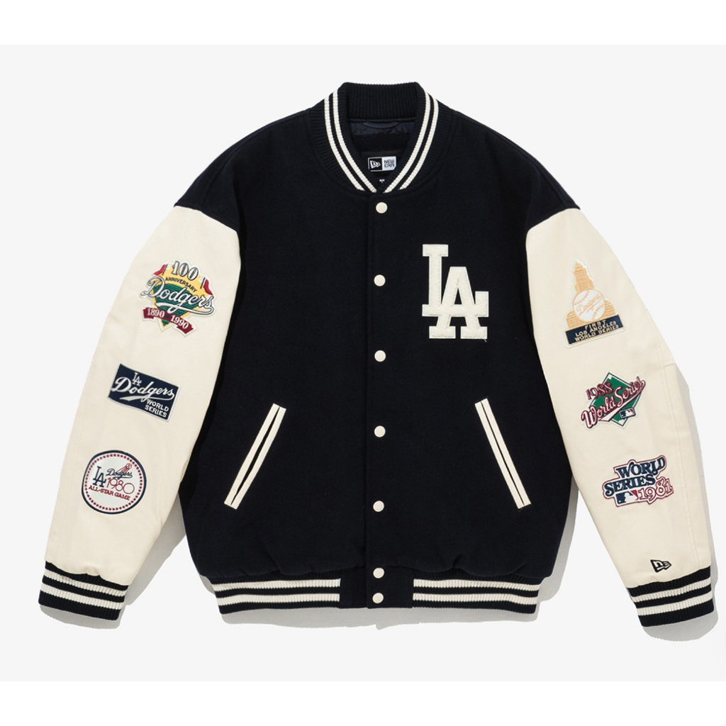 [100%kr- ของแท้]newera MLB LA Dodgers Patch Varsity Jacket Sky Caption ...