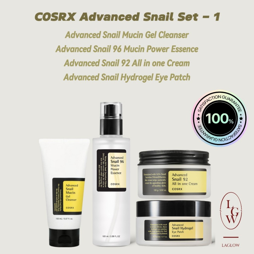 Cosrx Snail Set (Mucin Power Essence + Gel Cleanser + Eye Patch + All ...