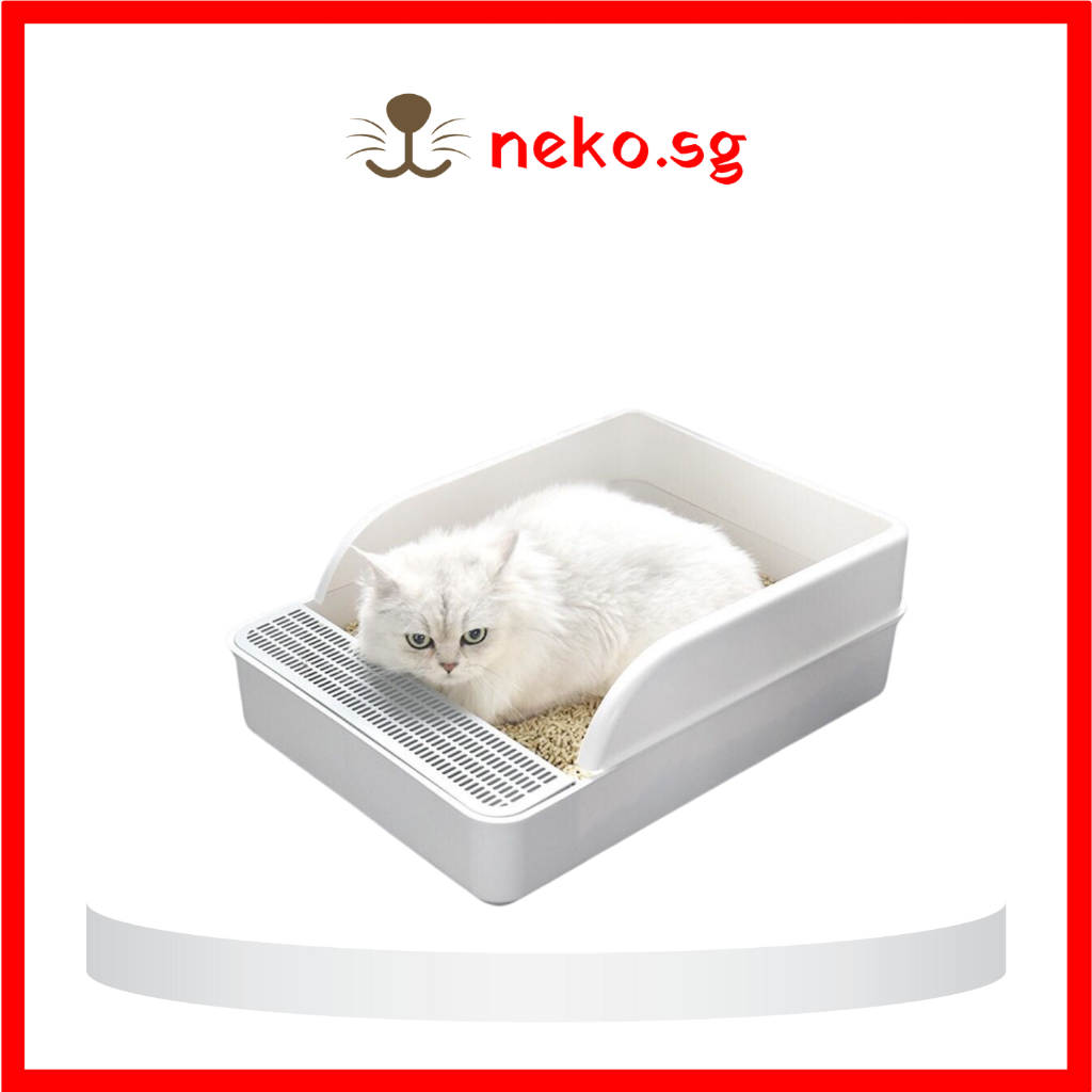 กระบะทรายแมว Pan Rimmed High Sides PP Plastic Kitty Litter Box with ...