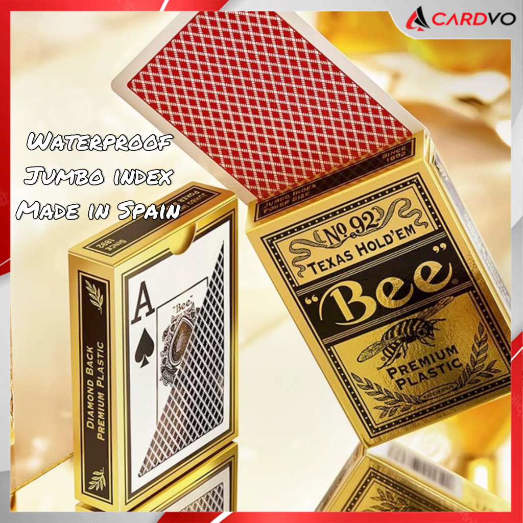 Bee Premium Plastic Gold Playing Cards Jumbo Index 100% Waterproof Deck ...
