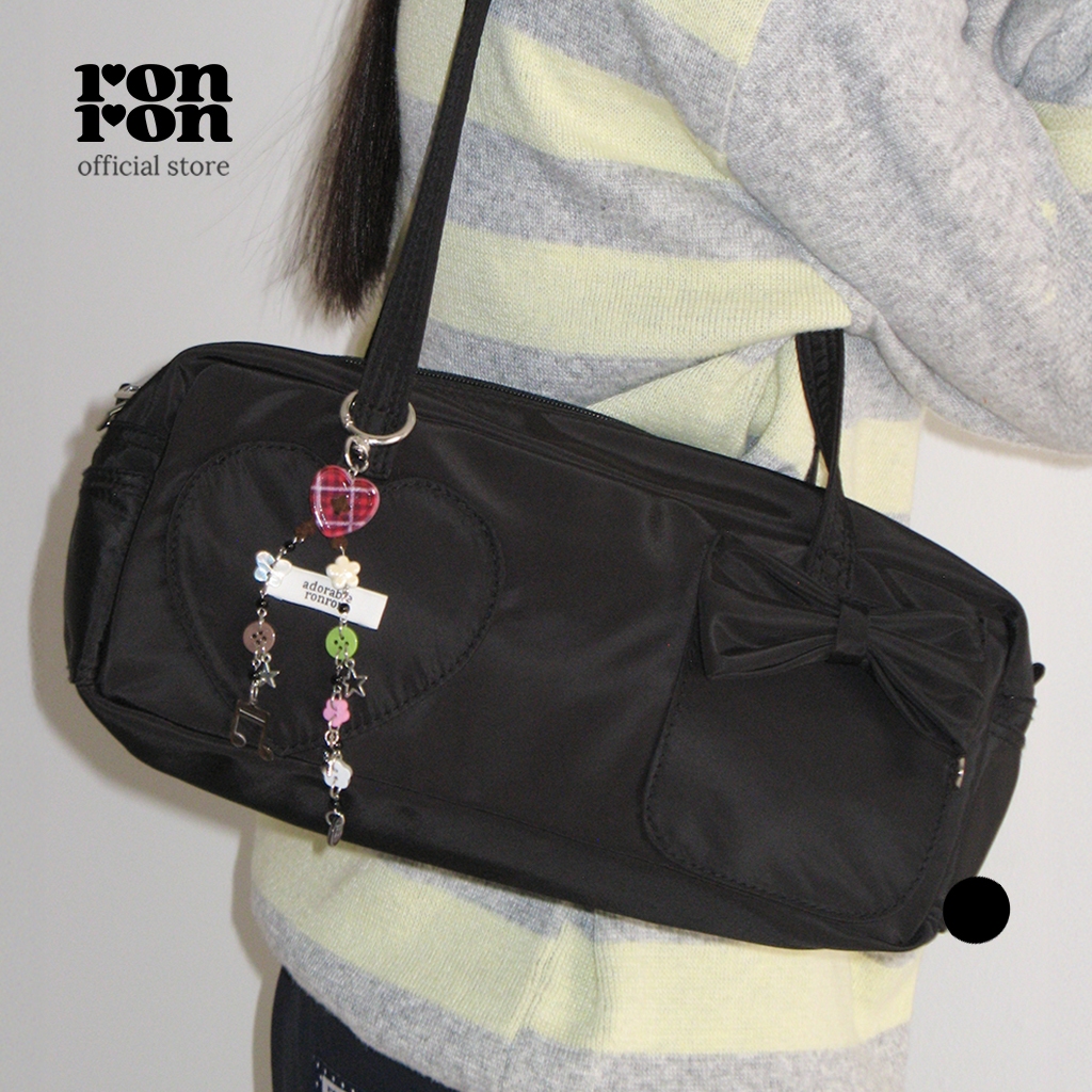 RONRON] Heart Ribbon Pocket Duffle Bag / BLACK | Shopee Thailand
