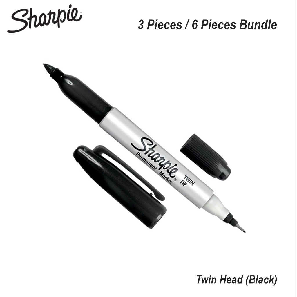 Sharpie Fine Permanent Twin Head / Tip Marker สีดํา (มัด 3 ชิ้น / 6ps ...