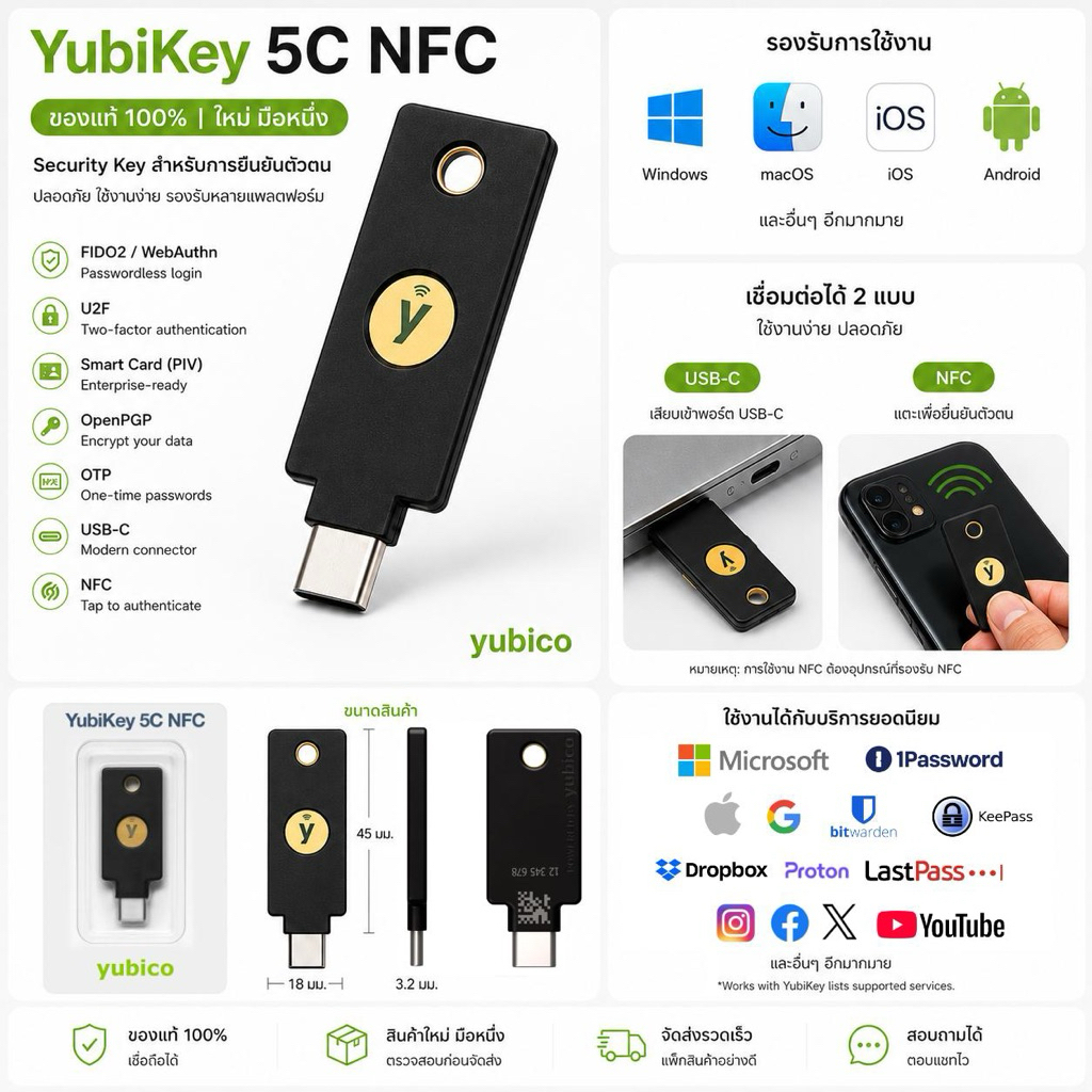 YubiKey 5C NFC ของแท้ ใหม่ มือหนึ่ง USB-C Security Key รองรับ FIDO2 ...