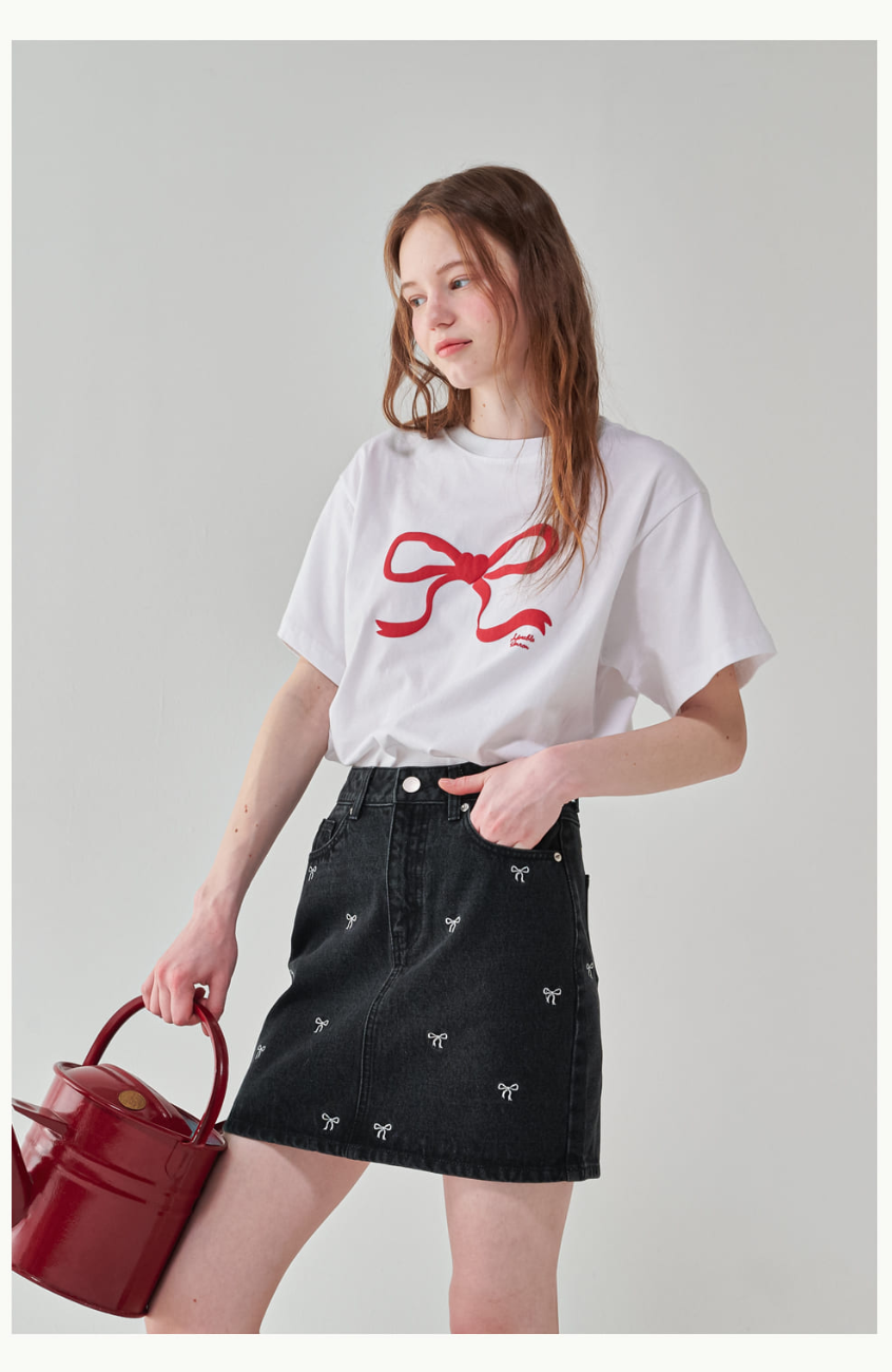 ◆RONRON◆ EMBO HEART RIBBON BASIC FIT T SHIRT WHITE BLUE Buy Ronron Embo Heart Ribbon Crop Crewneck Grey Online in