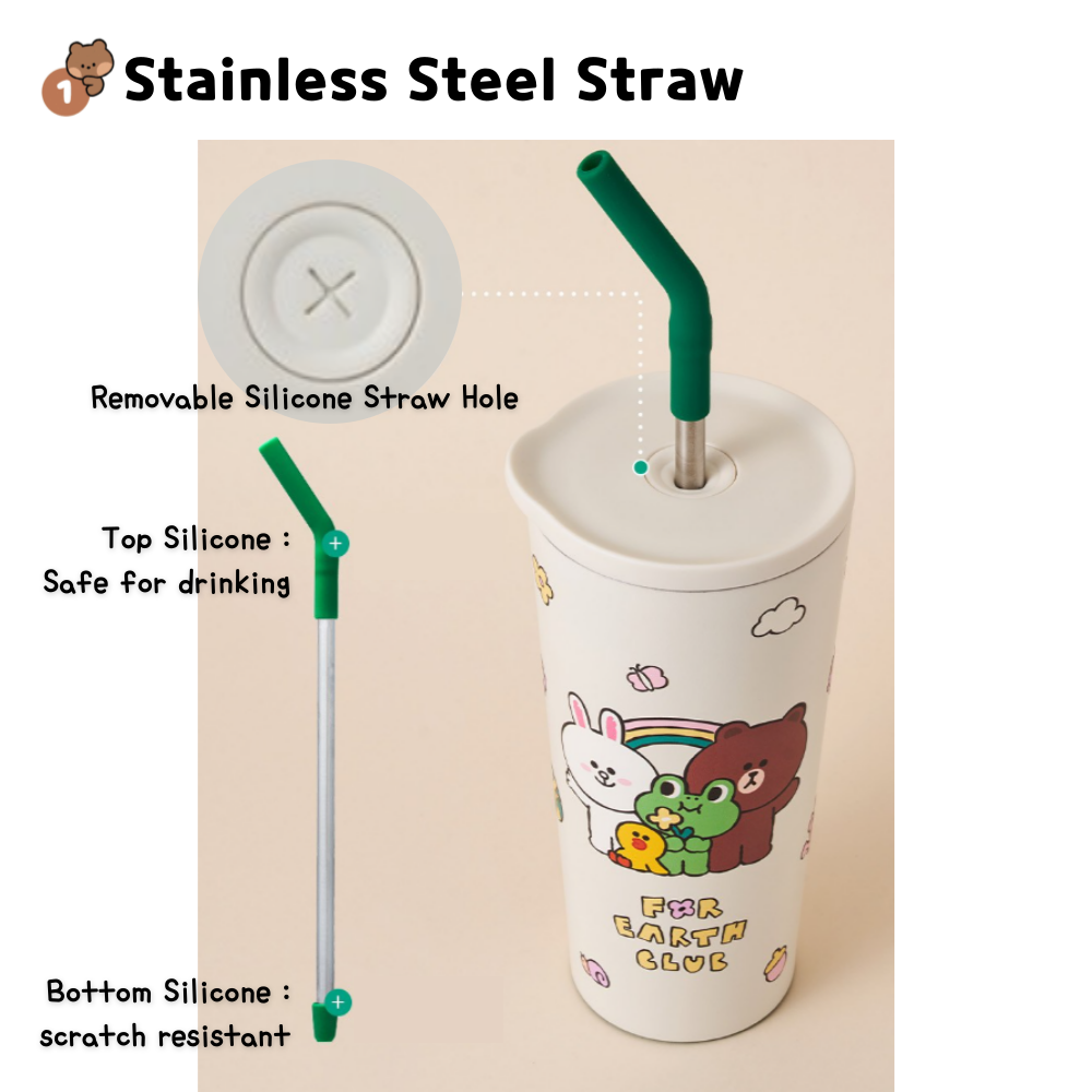 Locknlock ถ้วยแก้ว Line Friends Tumbler แก้วน้ําสแตนเลสซิลิโคน Straw ...