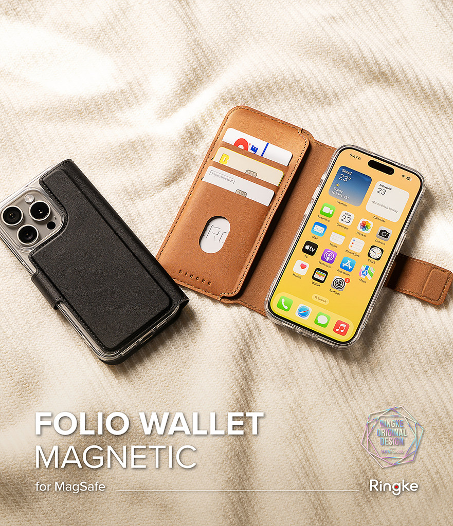 Ringke Folio Grip Wallet Magnetic Compatibile con Cover iPhone 17 Pro Max, Cover Porta Carte in Pelle PU Rimovibile con Presa Ferma per Custodia Magnetica per Telefono - Black