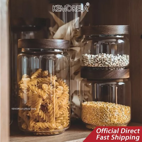 KEMORELA ขวดโหลแก้วใส่อาหาร เมล็ดกาแฟ เมล็ดธัญพืช ลูกอม แบบไม้ | Shopee ...