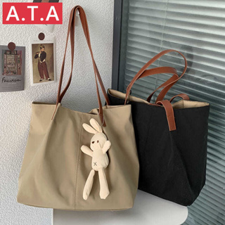 A.t.a กระเป๋าสะพายไหล่ กระเป๋าช้อปปิ้ง ผ้าแคนวาส ไนล่อน สีพื้น ขนาดเล็ก สไตล์ญี่ปุ่น ฮ่องกง เรียบง่าย สําหรับผู้หญิง