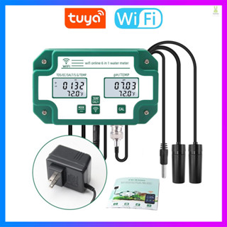 Flt 6 in 1 เครื่องทดสอบคุณภาพน้ํา Tuya WiFi มัลติพารามิเตอร์ ตรวจสอบคุณภาพน้ํา ดิจิทัล PH ของแข็งละลายทั้งหมด / EC / SG / เกลือ / เครื่องวัดอุณหภูมิ สําหรับตู้ปลา วัฒนธรรมน้ํา สระว่ายน้ํา