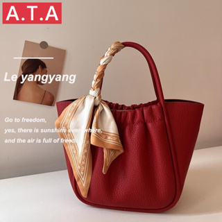 A.t.a กระเป๋าทรงบักเก็ต สีแดง แบบพกพา ระดับไฮเอนด์ สําหรับผู้หญิง เจ้าสาว งานแต่งงาน 2022