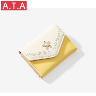 A.t.a2022 ใหม่ กระเป๋าสตางค์ใบสั้น ลายดอกไม้ หัวใจ ขนาดเล็ก พับได้ เรียบง่าย สําหรับผู้หญิง