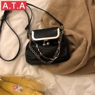 A.t.a กระเป๋าสะพายไหล่ สะพายข้าง สีทอง สีดํา สไตล์เกาหลี