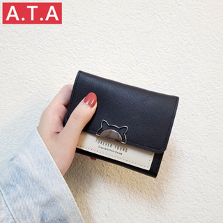 A.t.a ใหม่ กระเป๋าสตางค์ใบสั้น ลายหูแมว ขนาดเล็ก พับได้ เรียบง่าย ใส่เหรียญ บัตรได้ สําหรับผู้หญิง