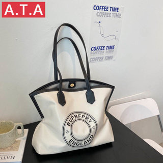 A.t.a กระเป๋าสะพายไหล่ กระเป๋าช้อปปิ้ง ผ้าแคนวาส พิมพ์ลายตัวอักษร จุของได้เยอะ แฟชั่นเรโทร สไตล์เกาหลี สําหรับผู้หญิง 2022