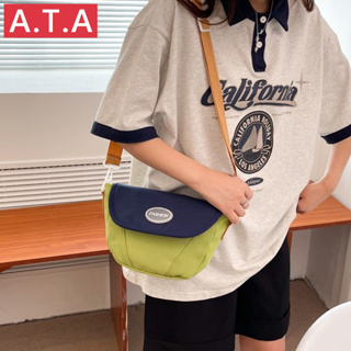 A.t.a กระเป๋าสะพายไหล่ ผ้าแคนวาส ขนาดเล็ก สีตัดกัน เรียบง่าย สําหรับผู้หญิง นักเรียน 2022