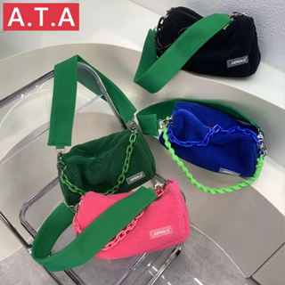 A.t.a กระเป๋าสะพายไหล่ กระเป๋าถือ ผ้าขนแกะ สีชมพู สําหรับสตรี เหมาะกับการเล่นกีฬา 2022