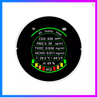 Flt Tuya Wifi 7in1 เครื่องวัดคุณภาพอากาศ PM2.5 CO2 TVOC HCHO AQI อุณหภูมิความชื้น แบบพกพา จอแสดงผลสี เครื่องตรวจจับคาร์บอนไดออกไซด์ พร้อมสัญญาณเตือน