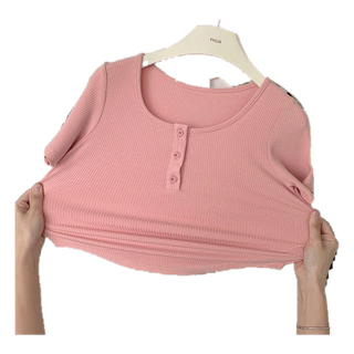 Lovito เสื้อยืด เบสิก คอกลม สีพื้น สไตล์ลำลอง สำหรับผู้หญิง LNA07066 (สีชมพู)