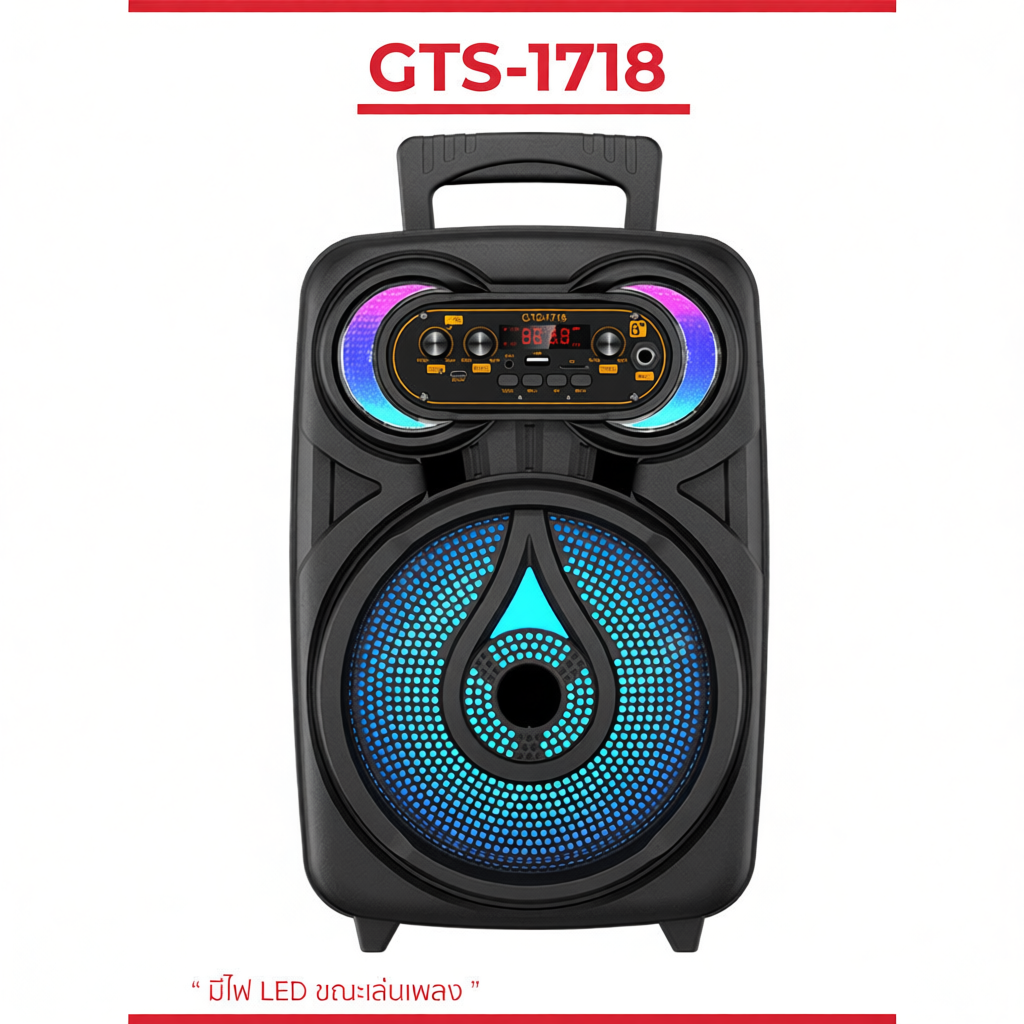 ลำโพงไร้สายรุ่น GTS-1718 ขนาด 8 นิ้ว เสียงดี เบสหนัก พร้อมสายชาร์จและไมค์สาย