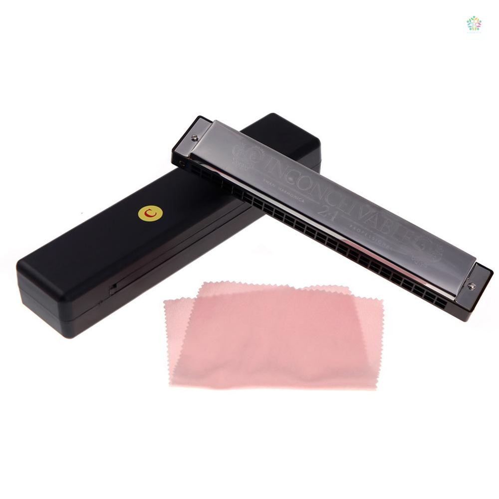 Swan Tremolo Harmonica ปากออร์แกน 24 หลุมคู่ 48 กกคีย์ C ฟรี Reed Wind ...