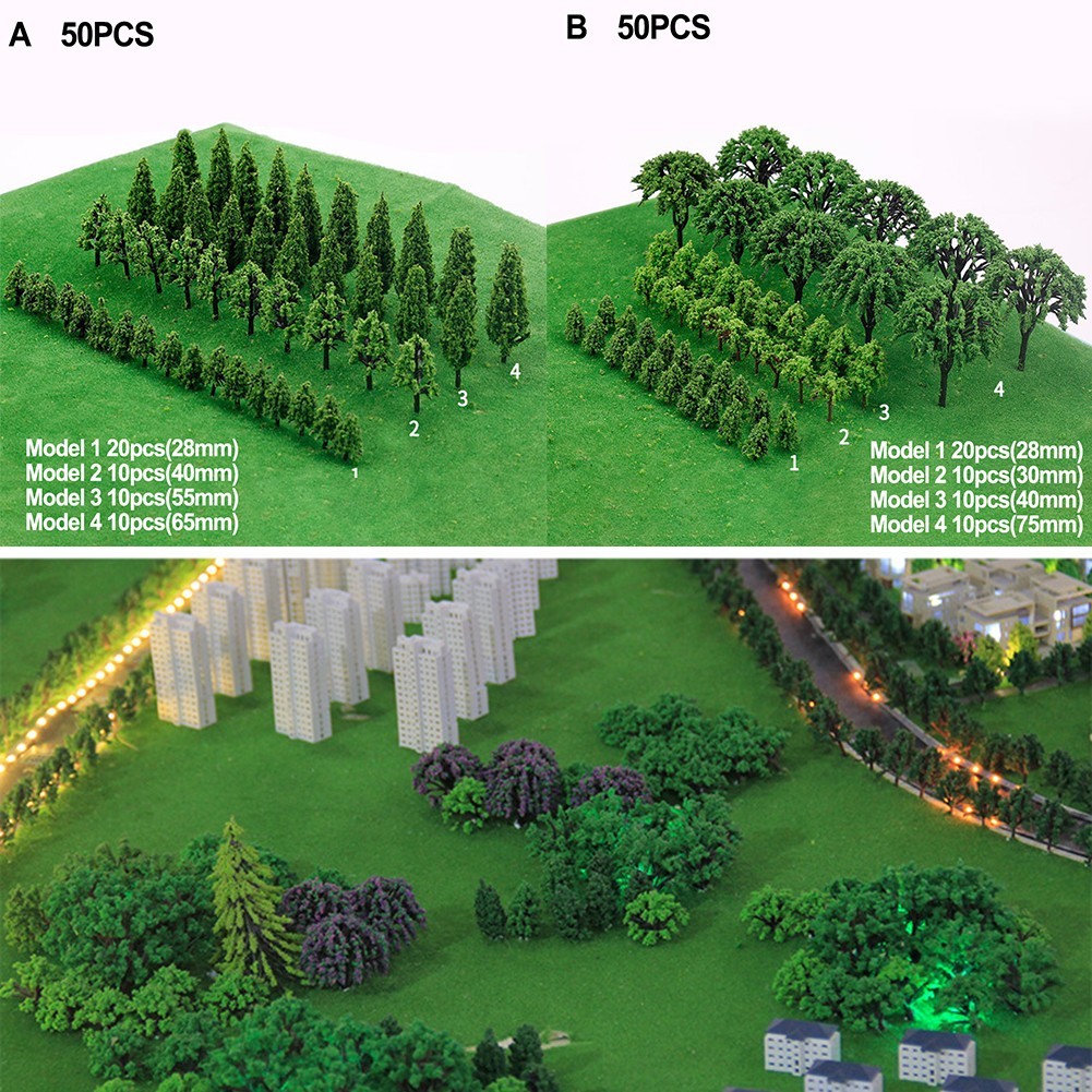 50 Alberi In Miniatura In Plastica &ndash; Modellismo Treni, Wargame, Diorami