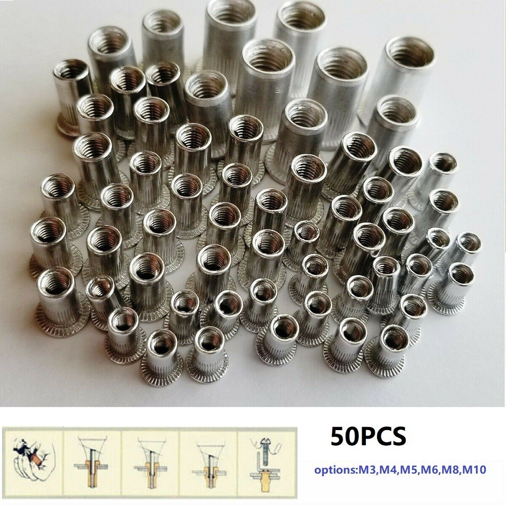 [MB] 50 ชิ้น M6-M10 ด้ายสแตนเลสสตีลหัวแบน Rivet Nut ใส่ Nutsert Pack ...