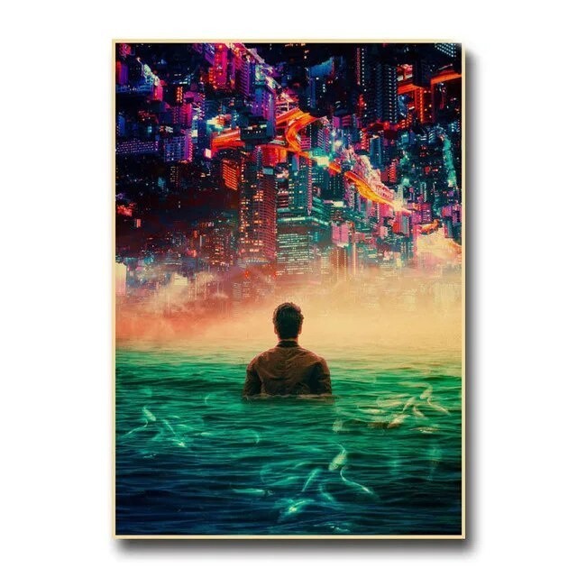 โปสเตอร์วินเทจนักบินอวกาศอวกาศฝันพิมพ์ผ้าใบจิตรกรรมรูปภาพโปสเตอร์และพิมพ์บ้าน