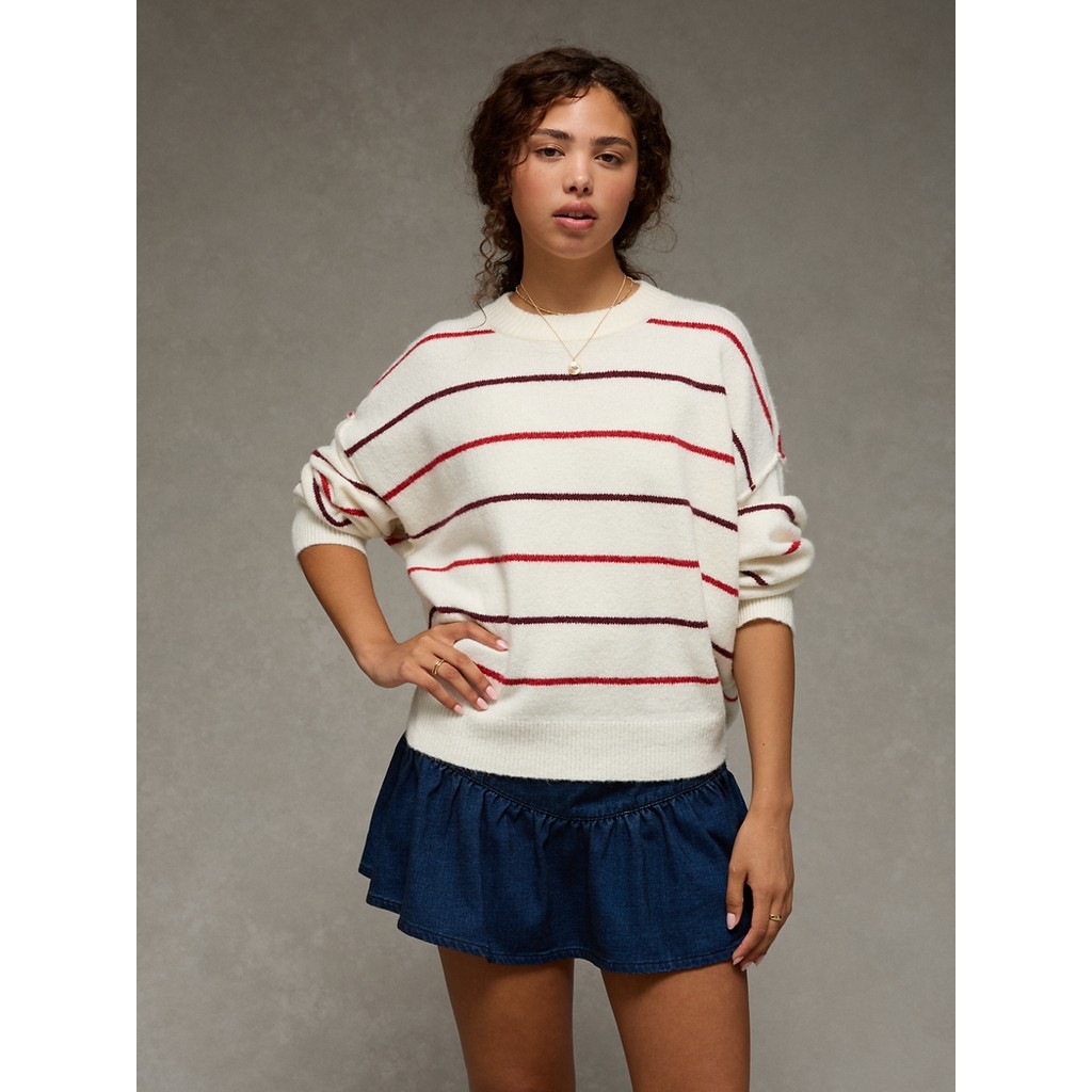 American Eagle เสื้อสเวตเตอร์ผู้หญิง 1752 CLASSIC ROUND CREW PO STRIPE ...